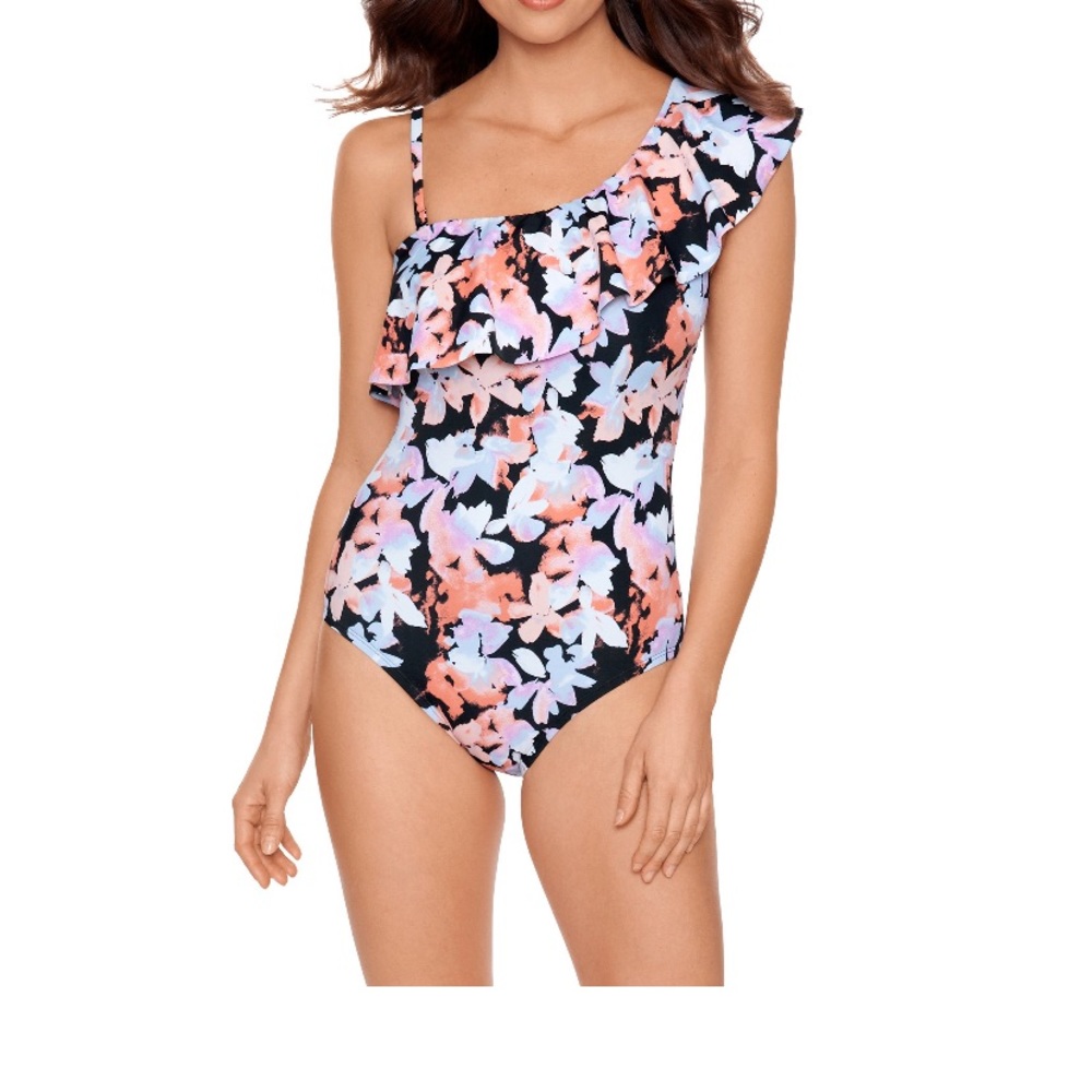NWT Time and Tru One Shoulder Floral One Piece, Size M